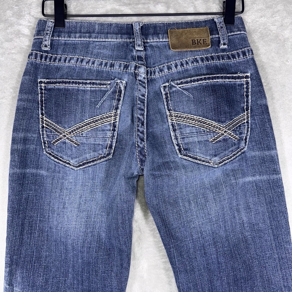 BKE Jeans Aiden Womens 28R Blue Bootleg Medium Wash Stretch Denim Whiskers Rodeo - Picture 10 of 12